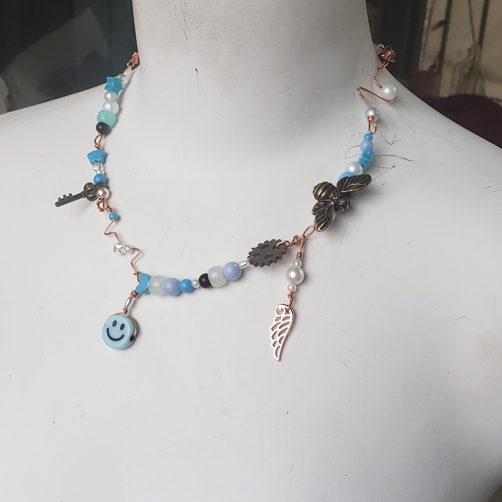 Blue charm necklace